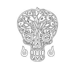 Stylized Floral Skull Outline for Coloring Pages