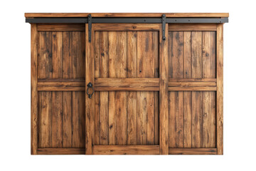 Rustic Triple Sliding Barn Door Rich Warm Wood Grain Black Metal Hardware on a Black on transparent background