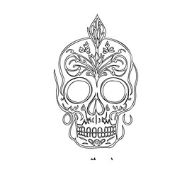 Stylized Skull Line Art for Day of the Dead