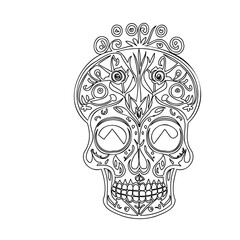 Floral Adorned Sugar Skull Detailed Line Art