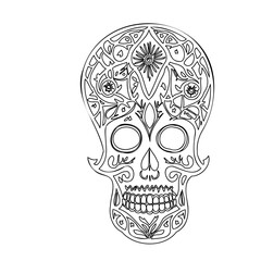 Ornate Sugar Skull Illustration With Floral Details