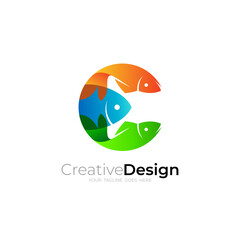 logo of three fish forming a circle, 3d colorful style