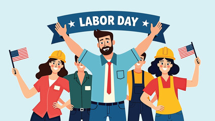 Happy Labor Day Diverse Workers Celebrating