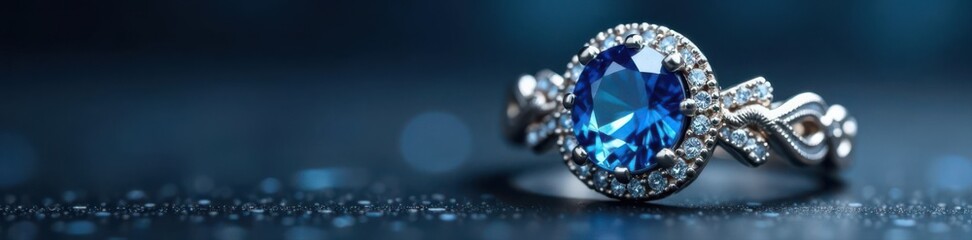 Sapphire & blue topaz ring Elegant design, intricate detail , product photography, ring design, brilliant