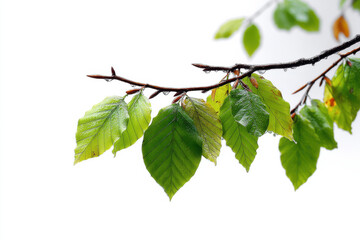 Fototapeta premium Branch of beech tree, Fagus sylvatica, white background