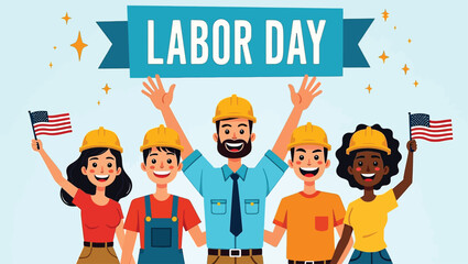Happy Diverse Workers Celebrating Labor Day