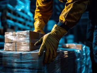 Worker handling boxes manufacturing process