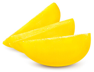 Yellow Mango fruit isolated on white background, Taiwan R2E2 Mango fruit with leaves on white, with Clipping path.