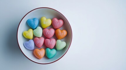 Colorful Candy Hearts on White Background