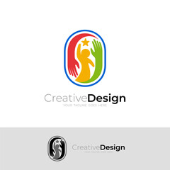 Charity design template, hand logo and people care design
