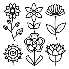 Simple Black Line Art Flower Icon Set – Minimal Vector Floral Collection

