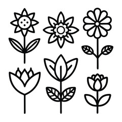 Simple Black Line Art Flower Icon Set – Minimal Vector Floral Collection

