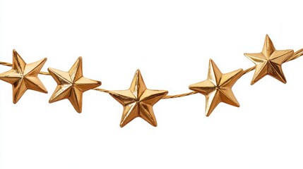 Golden Star Garland on White Background