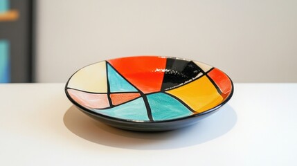 Fototapeta premium Vibrant colorful geometric ceramic plate