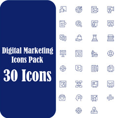 Digital marketing icon set. Containing seo, content, website, social media, sales and online advertising. Solid vector symbol collection.