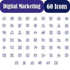 Digital marketing icon set. Containing seo, content, website, social media, sales and online advertising. Solid vector symbol collection.