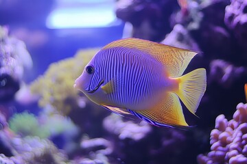 Naklejka premium Vibrant angelfish in a coral reef aquarium