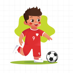 A soccer player wearing a red Indonesia jersey with number 9, joyfully preparing for a free kick.