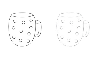 Tracing lines for toddlers. Handwriting practice sheet. Educational children game, printable worksheet for kids with Tea Cup 
