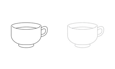 Tracing lines for toddlers. Handwriting practice sheet. Educational children game, printable worksheet for kids with Tea Cup 
