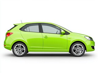 Obraz premium Lime Green Compact Car Side Profile on White Background