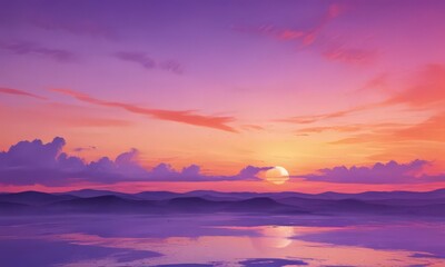 Fototapeta premium Abstract watercolor sunset, vibrant oranges & purples , digital, pattern, fine art