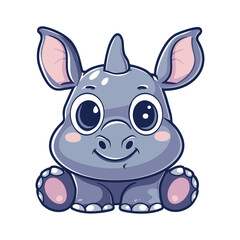 Cute cartoon baby rhino with big eyes and a smile