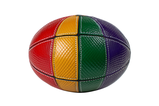 Colorful Leather Ball Isolated on White or Transparent Background Displaying Stitched Panels