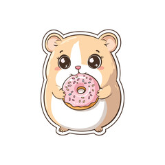 Cute Hamster Eating a Pink Donut Cartoon