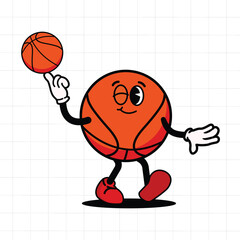 A basketball character spinning a basketball on its finger with a winking expression, wearing red shoes.