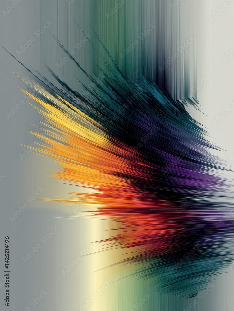 Fototapete Dynamic Abstract Streaks Create a Runner Shape Against a Vibrant Gradient Background, Illustrating Speed and Motion in a Captivating Design