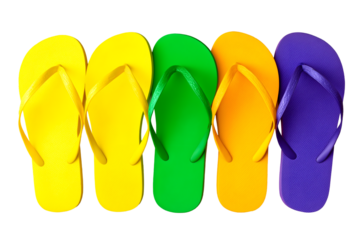 Colorful Flip Flops Arranged on White or Transparent Background Summer Footwear