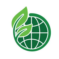 sustainable icon. earth and plant vector. reuse, recycle, net zero, green energy, eco-friendly concept. Solid design style