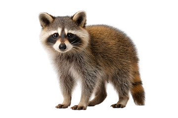 Obraz premium Standing Raccoon Looking Directly Forward Isolated on White or Transparent Background