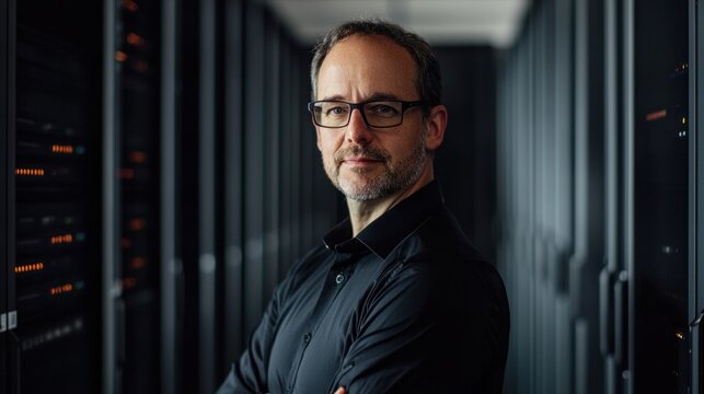 Portrait of a Confident IT Professional in a Modern Data Center