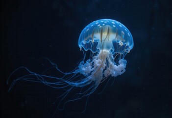 Glistening jellyfish floating gracefully in the deep blue ocean waters