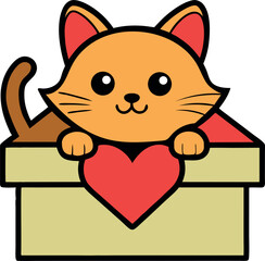 cat with heart,  cat in a gift box vector