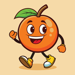 Groovy orange mascot. Funky retro character. cartoon apple, smiling, walking. Funny vintage trendy style character. Doodle Comic collection 