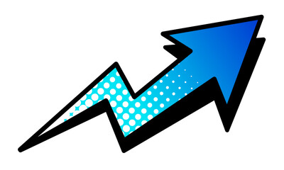 ジグザグ上昇を表す青い矢印　水色と青のグラデーション　白のドットトーン