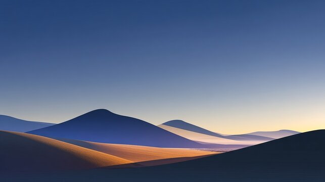 Serene desert landscape at sunset, featuring gentle rolling hills and a soft gradient of colors.