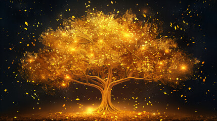 A glowing autumn tree with golden leaves