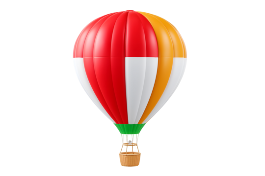 Isolated Hot Air Balloon Floating with Red Yellow and White Stripes
