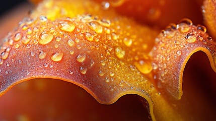 Macro closeup of fresh water drops like dew on a textured yellow leaf shows nature's abstract beauty
