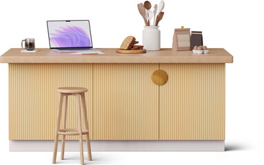 front view of workspace on the kitchen island
