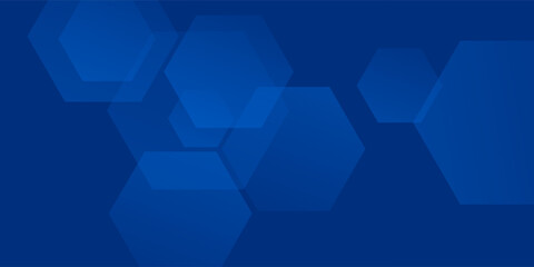Modern abstract blue background with glowing geometric lines. Blue gradient hexagon shape design. Futuristic technology concept.