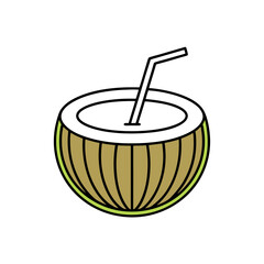 Tropical Coconut Drink Doodle Icon for Fun and Refreshing Beach Vibes