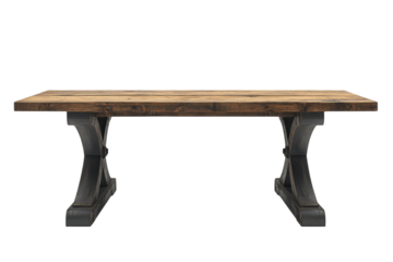 Rustic Farmhouse Dining Table Reclaimed Wood Top Dark Gray X Base perfect for gatherings on transparent background