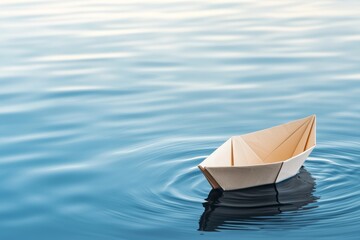 Fototapeta premium A paper boat floating on calm water with gentle ripples.