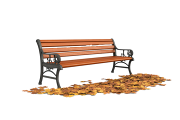 Serene Autumn Park Bench: A Wooden Seat Amidst Fallen Leaves