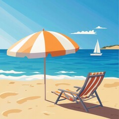 Fototapeta premium beach chairs and umbrella on the beach